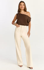 Gwen Bodysuit - Asymmetrical Neckline One Shoulder Bodysuit in Chocolate