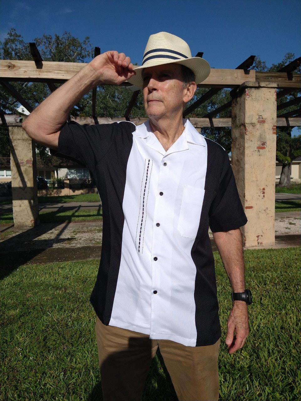 Men's Casual Cuban Collar Retro Shirt Black White D'Accord 5031