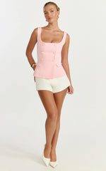 Melissa Top - Sleeveless Double Breasted Vest Top in Baby Pink