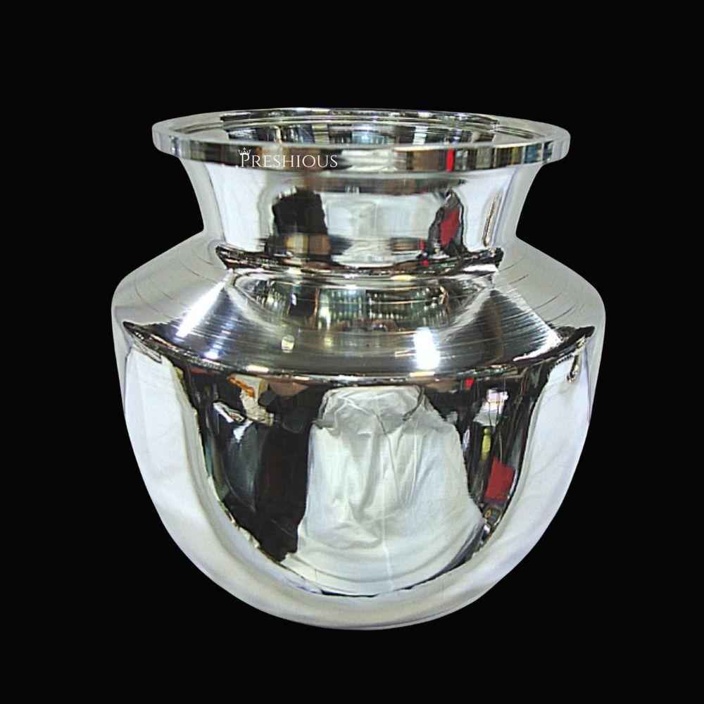 Pure Silver Kalash Chombu Mirror Finished, 150 grams, BIS Hallmarked