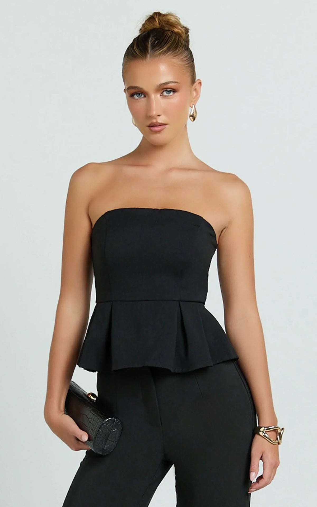 Rainey Top - Strapless Peplum Top in Black
