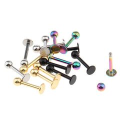 16Pcs Stud Thread Ring Bar Earrings Labret Lip Ear Nose Tragus Piercing 18G
