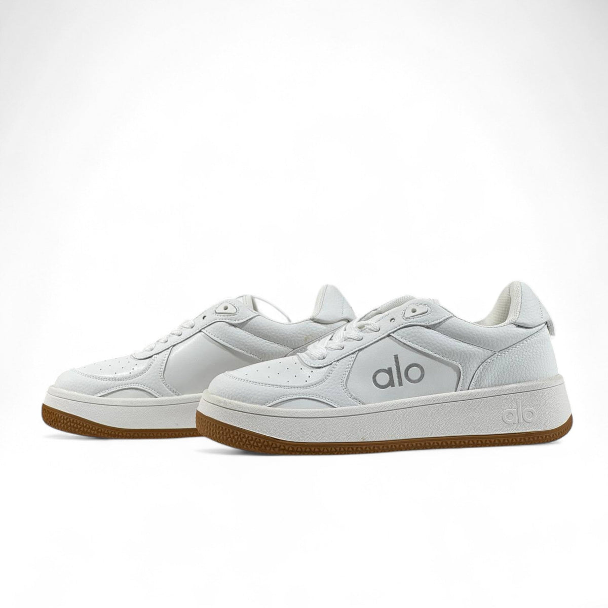 Alo White Leather Sneakers – Unisex with Gum Sole