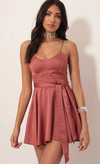 Satin Tie A-line Dress in Rust