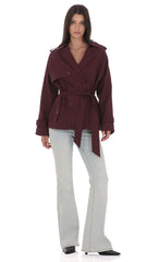 Double Breasted Trench Coat in Burgundy