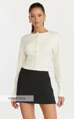 Ramsey Cardigan - Recycled Contoured Waist Button Down Cardigan in Ivory