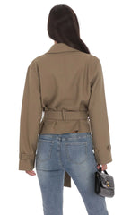 Belted Short Trench Coat in Khaki