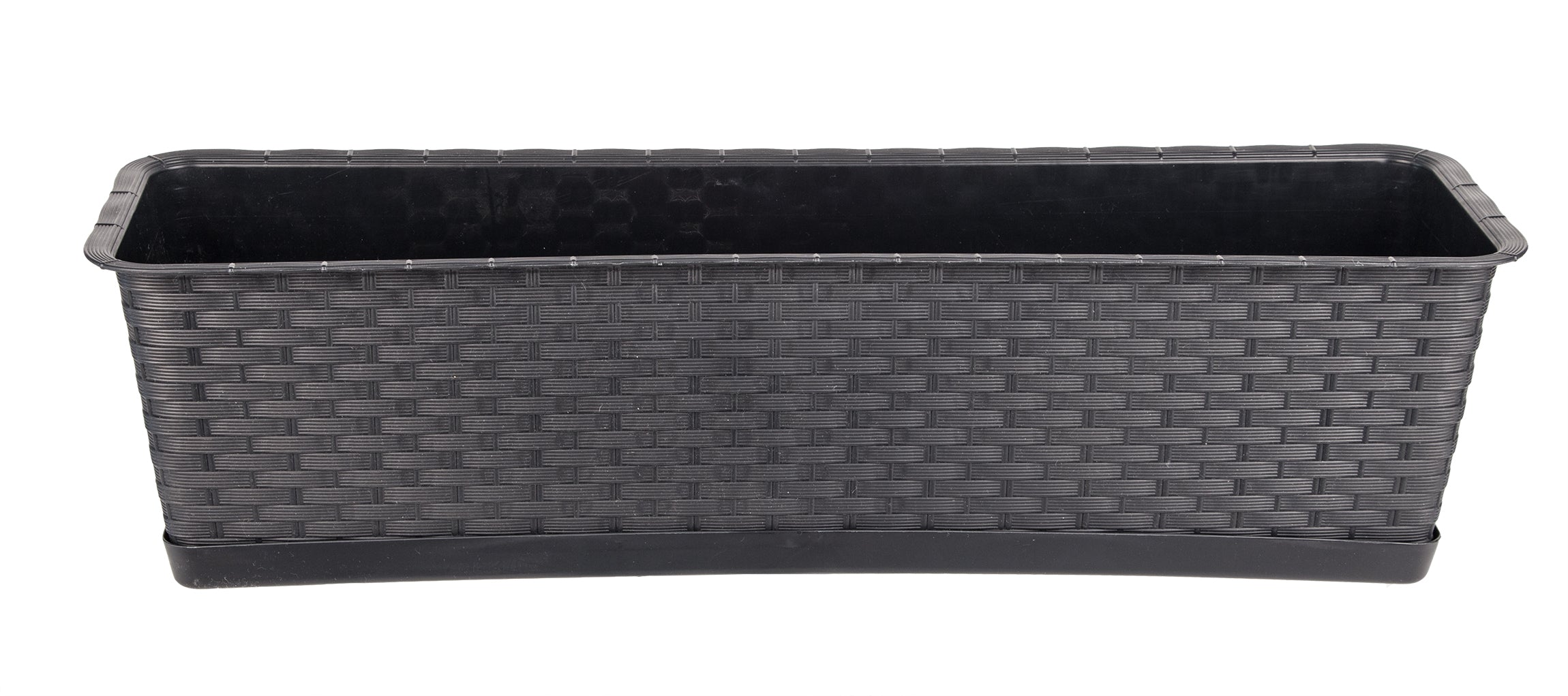 Blumenkasten mit Untersetzer 60 cm lang Rattan-Optik anthrazit - aus PP-Kunststoff