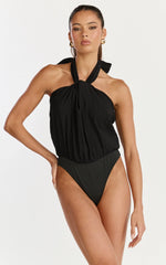 Victoria Bodysuit - Tie Knot Halter Neck Bodysuit in Black