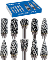 Set glodala od tvrdog metala 1/4" drška 10-dijelni brusni brusni nastavci za metal, drvo, zavarivanje, beton, kamen, brušenje, pomicanje, uklanjanje krakova, graviranje, poliranje, dvostruko rezanje