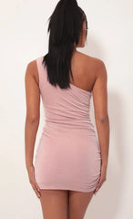 Asymmetric Shoulder Dress in Mauve