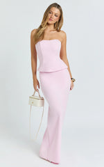Anya Two Piece Top and Skirt Set - Strapless Fit And Flare Top And Maxi Skirt in Pink