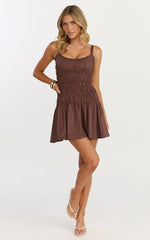 Sylvie Mini Dress - Ruched Dress in Chocolate