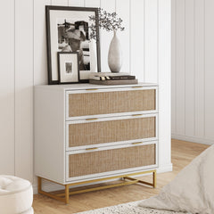 Rattan, Wood & Metal 3 - Drawer Dresser White - Nathan James