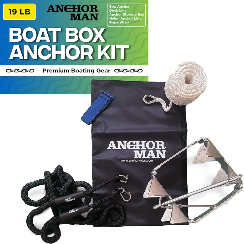 Anchor-Man Box Anchor Kit 19 lbs / 25 lbs - Ultimate Boat Anchor Kit, Hot Dipped Galvanized 9 Gauge Steel Boat Anch