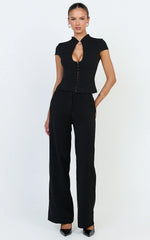 Briony Top - High Neck Front Key Hole Hook And Eye Top in Black