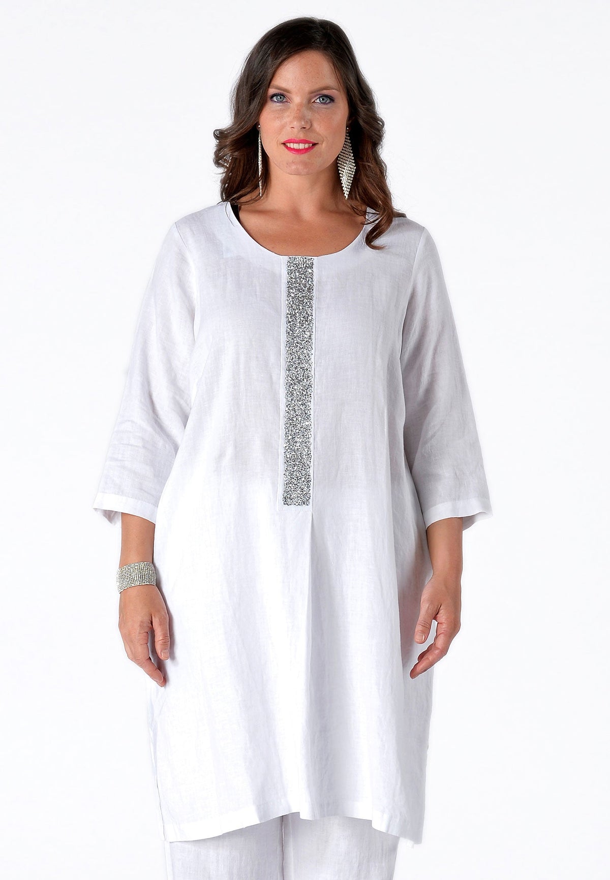 Dress beaded LINEN - white