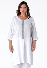 Dress beaded LINEN - white