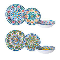 GUSTO CASA - Servizio di piatti in melamina con Decorazioni Maioliche Multicolor 12 pezzi