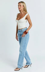 Billie Top - Textured Jersey Off Shoulder Top in Off White