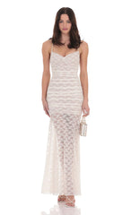 Lace Ruched Mermaid Dress in White