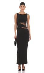 Lace Cutout Maxi Dress in Black
