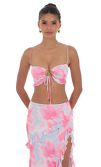 Floral Ruffle Two Piece Set in Blue
