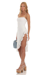 Ruffle Slit Dress in White