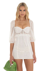 Floral Embroidered Chiffon Dress in White