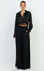 Gabrielle Top - Long Sleeve Shirt With Lace Trim in Black
