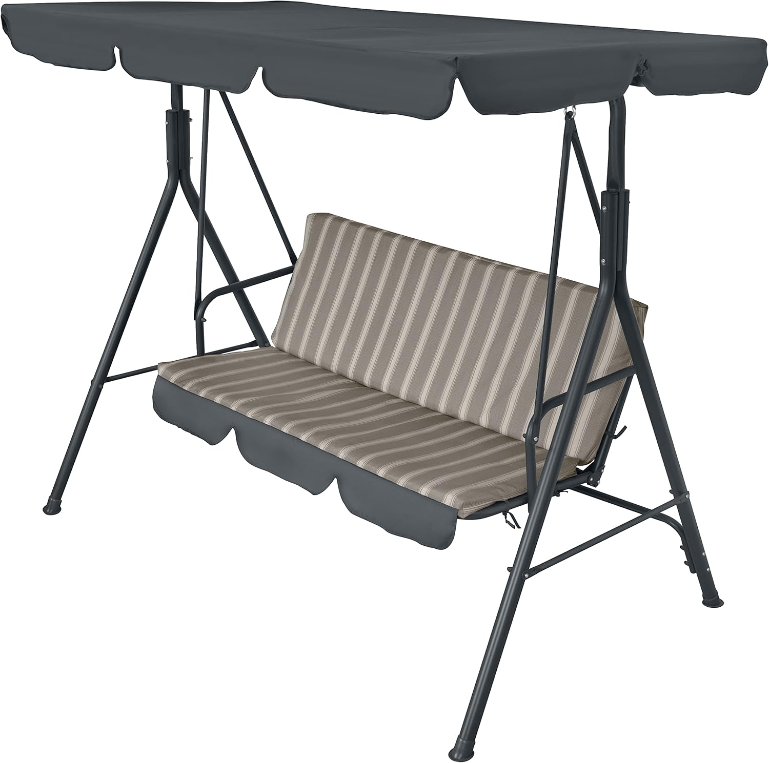 3-Seater Garden Swing Bench with Adjustable Sun Canopy, Tiltable Brown