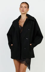 Rina Coat - Oversized Three Button Front Closure Coat in Black