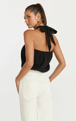Victoria Bodysuit - Tie Knot Halter Neck Bodysuit in Black