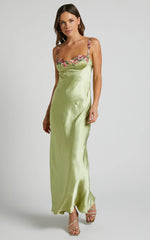 Harmony Maxi Dress - Floral Detail Cup Bust Satin Dress in Citrus