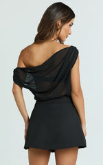 Milla Top - Georgette Asymmetric Draped Top in Black