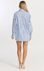 Tristan Top - Oversized Button Down Long Sleeve Striped Shirt in Blue