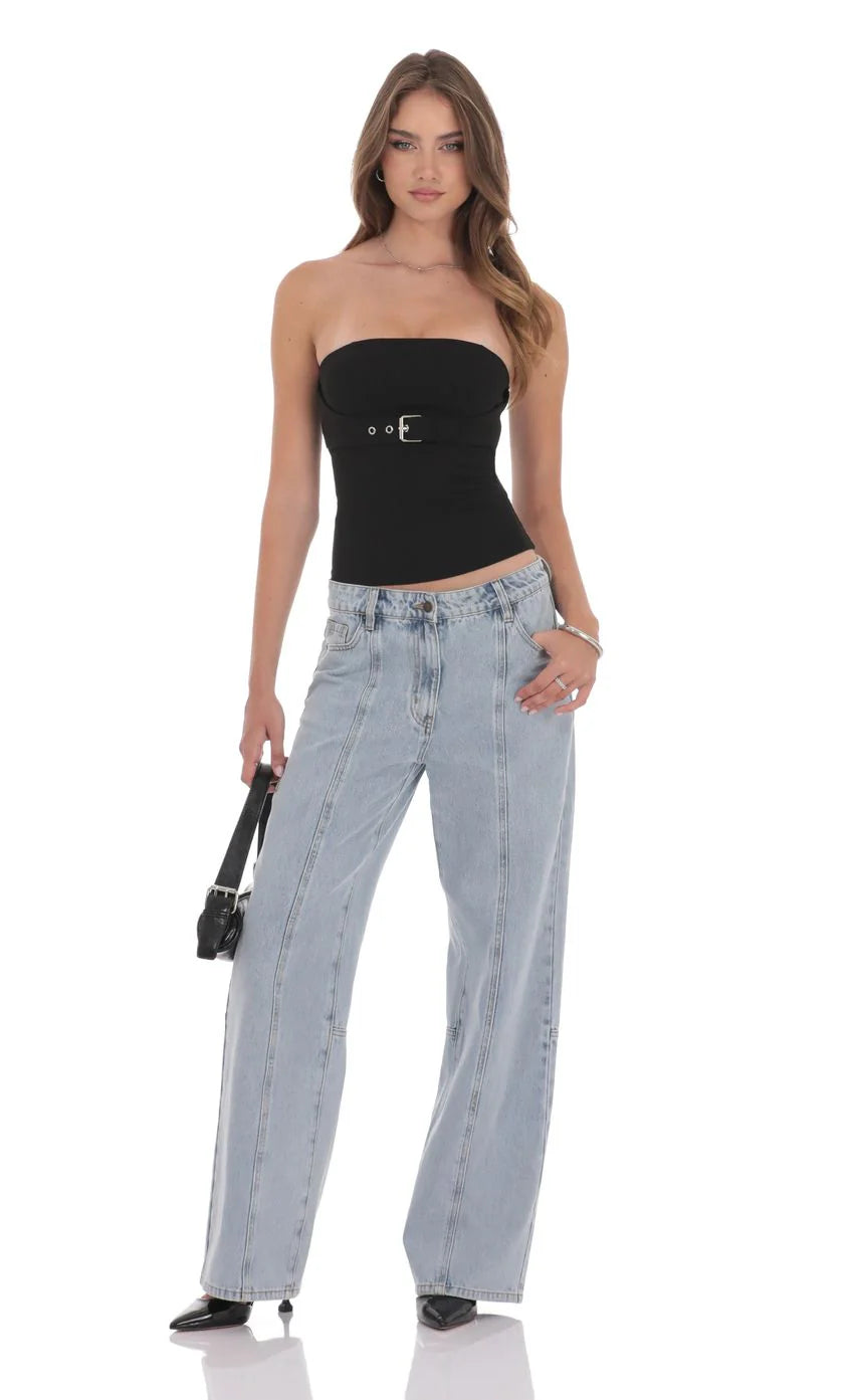 Relaxed Mid-Rise Jeans in Light Blue
