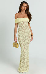 Nalani Maxi Dress - Lace Off Shoulder Column Bodycon Dress in Lemon