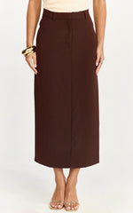 Alanna Midi Skirt - High Waisted Back Split Pencil Skirt in Chocolate