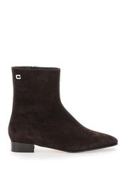 Brown Boots With Logo Embroidery and Side Zip