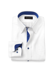 Product Image of Comfort Stretch Non-iron Solid Dress Shirt With Contrast Trim-White/Cobalt