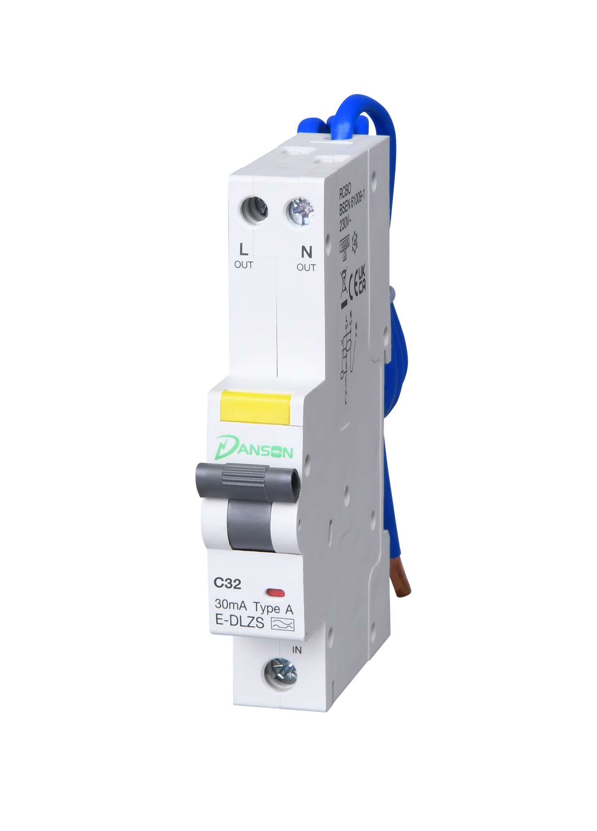 Danson E-DLZS4132 RCBO 10kA 32A 30mA 1P+N C-Curve Type A