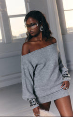 Long Sleeve Off The Shoulder Mini Dress In Grey | EGO US