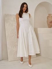 Boat Neck White Maxi Dress