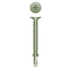 8-18 x 1-5/8 Phillips Wafer Head with Nibs and Wings Self-Drilling Fiber Board Screw Green