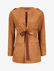 Veste en suédine à pattes d'épaules boutonnées - Camel - 4