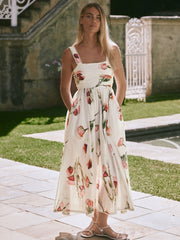 Womens Next White Floral Summer Midi Dress US 18