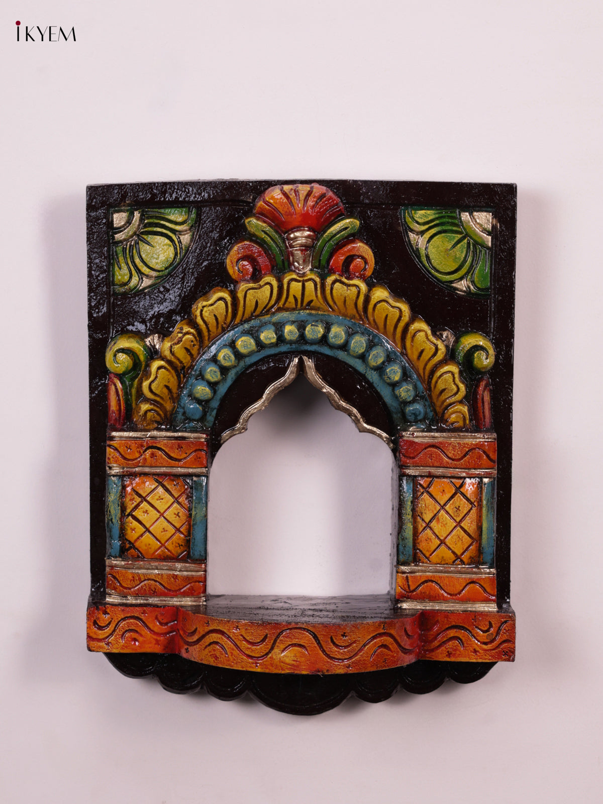 Wooden Hand Carved Painted - Maada Vilakku Wall Shelf - KEB0919