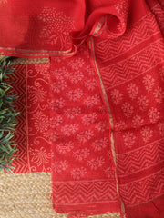 Red Bagru Hand Block Printed Kota Doria Dress Material