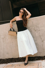 Francesca Black & White Strapless Midi Dress - full body front view